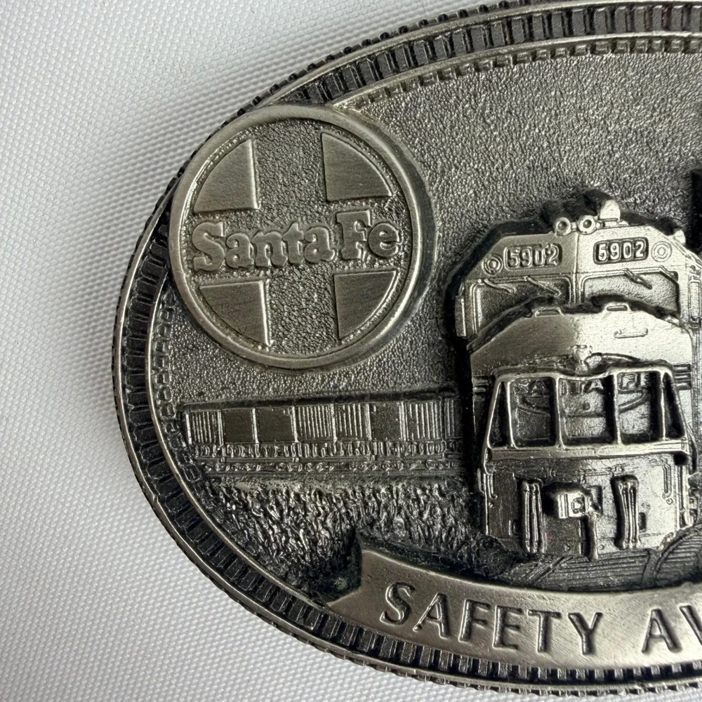 Vintage Santa‎ Fe Railway Safety Award Belt Buckle Locomotive Train 5902 Pewter